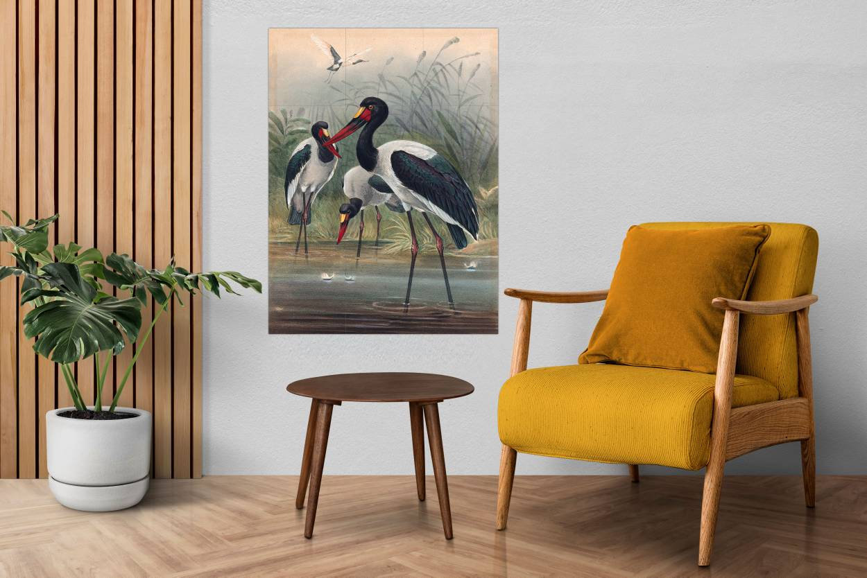 S349 ヨルゲンセン＆モルヒ ガラスプレート 25cm デンマーク アート Saddle-billed Stork Tile Mural: Joseph Wolf Bird Art, Gloss