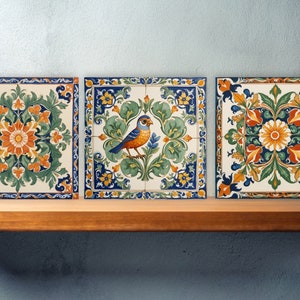 Siciliaanse keramische tegels - Set van 3 Siciliaanse wanddecoratietegels - achterwandtegels keuken, badkamertegels, Siciliaanse keramiek, douchetegels