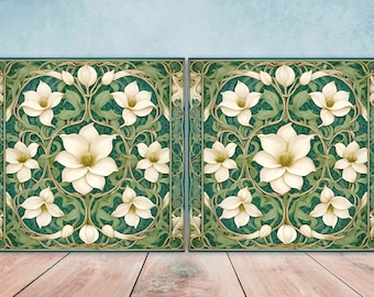 Azulejos cerámicos Art Nouveau Magnolia: Detalles decorativos para cocina y baño - Juego de 2
