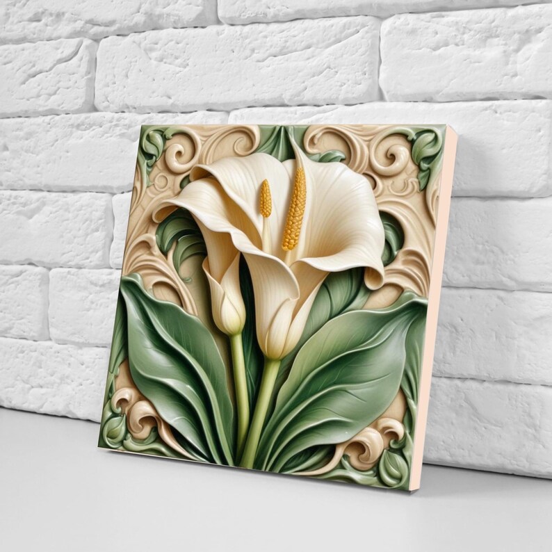 Calla Lily Ceramic Tiles: Art Nouveau Floral Backsplash - Set of 2 - Etsy