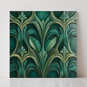 Groene art-deco keramische tegels botanische retro glanzende print