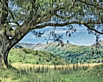 Forest Mountain Ceramic Tile Mural: Nature Landscape Art