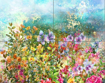 Tile Mural/Mosaic Ceramic of Flowers watercolour painting -Watercolor Flowers print - Tile Mural -Gloss Tiles -Tile Mosaic -Vintage Botanica