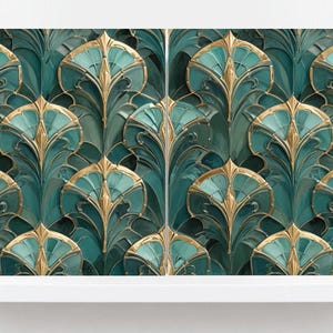 Art Deco Green Ceramic Tiles: Geometric Wall Decor, Set of 2