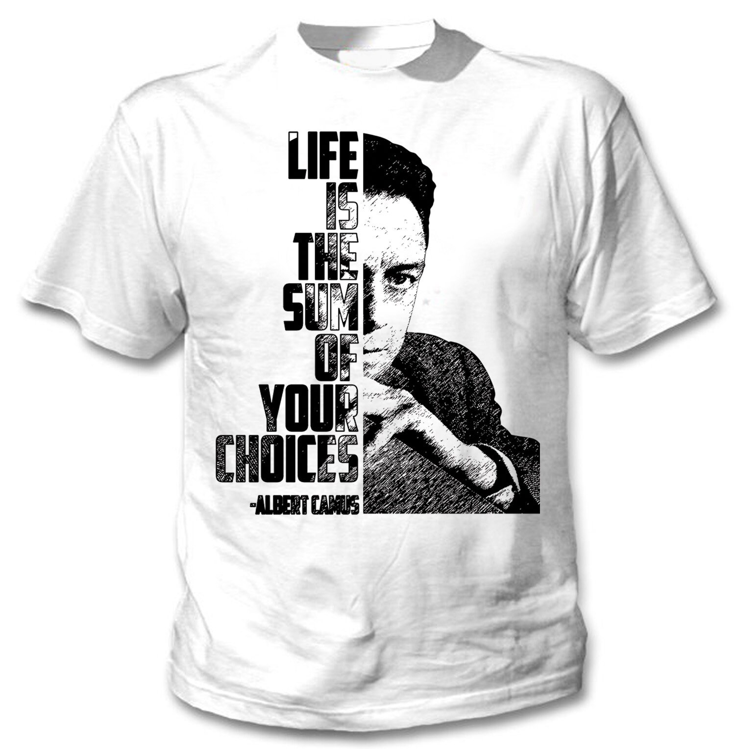 Image of Albert Camus - Life Quote Man New Cotton White T-Shirt
