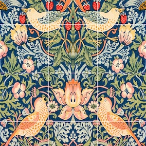 Tile Mural/Mosaic Ceramic Panel of William Morris Strawberry Thief pattern - William Morris wall art - Tile Mural -Morris print -Tile Mosaic