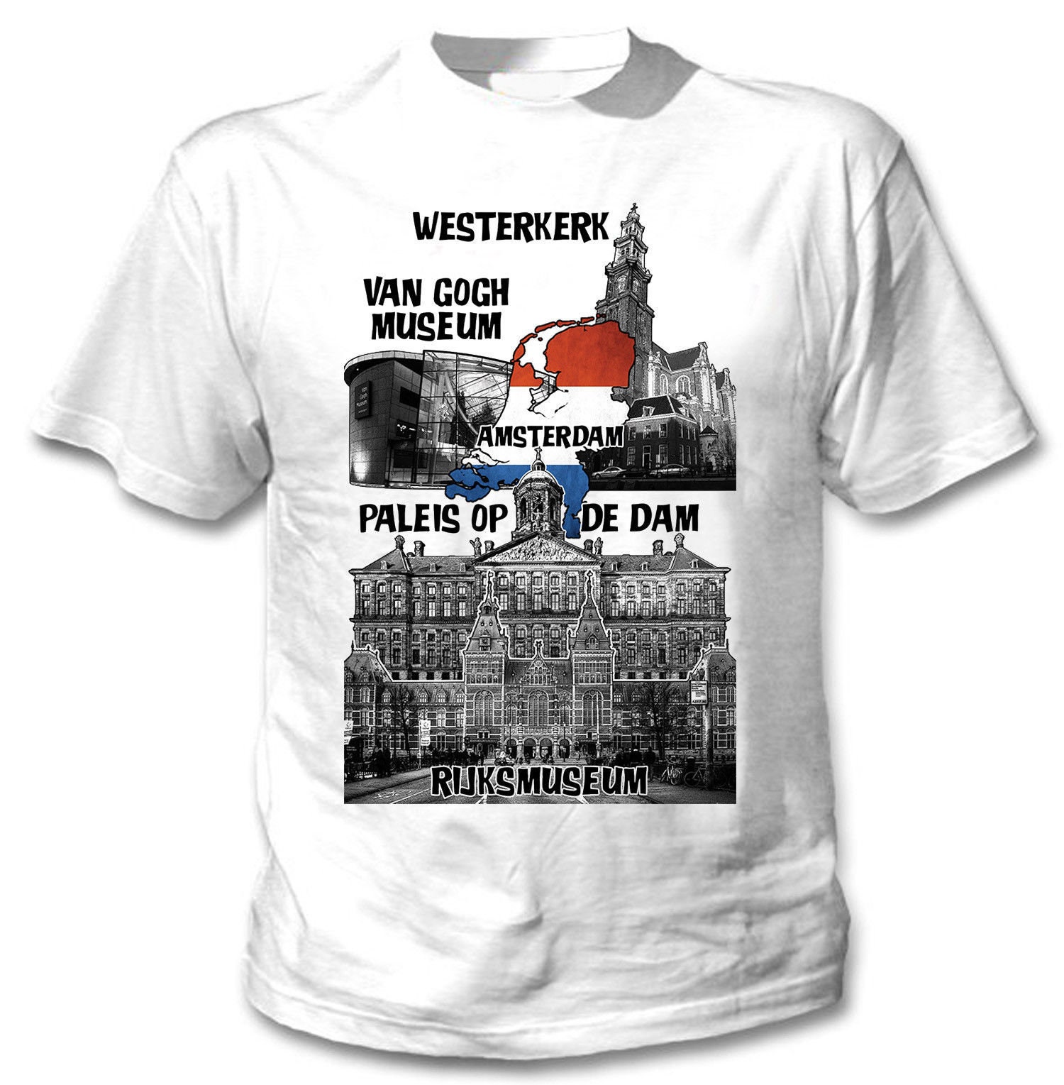 Image of Amsterdam Netherlands - Man New Cotton White T-Shirt