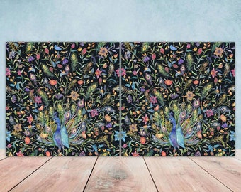 Peacock Bird Ceramic Tiles - Set of 2 - Decorative Wall Art