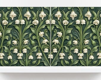 Lily of The Valley Tile: Green Art Nouveau Ceramic Wall Decor (Set of 2)