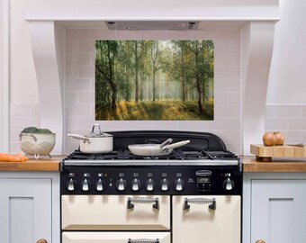 Misty Forest Tile Mural: Glossy Ceramic Wall Art
