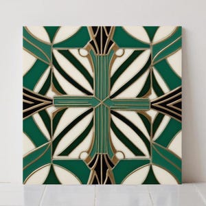 Art Deco Ceramic Tile Green : Geometric Wall Decor retro Bathroom Kitchen Backsplash