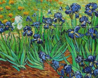 Tile Mural/Mosaic Ceramic Panel of Vincent van Gogh's Irises - Van Gogh wall print - Tile Mural - Tile Mosaic - Gloss Tiles - Accenti tiles