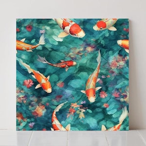 Koi Fish Ceramic Tiles: Japanese Kitchen Backsplash, Set of 2