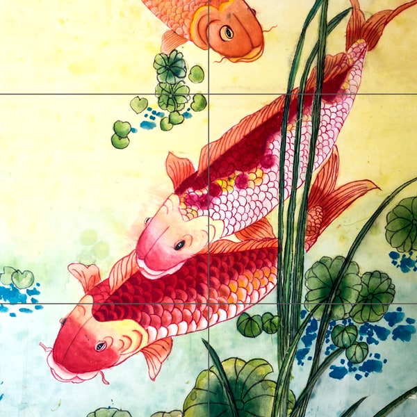 Fliesen Wandbild/Mosaik Keramik Platte eines japanischen Koi Fisch Japan Gemälde - Bunte Wand Natur Kunst - Fliesenbild - Glanzfliesen - Fliesenmosaik