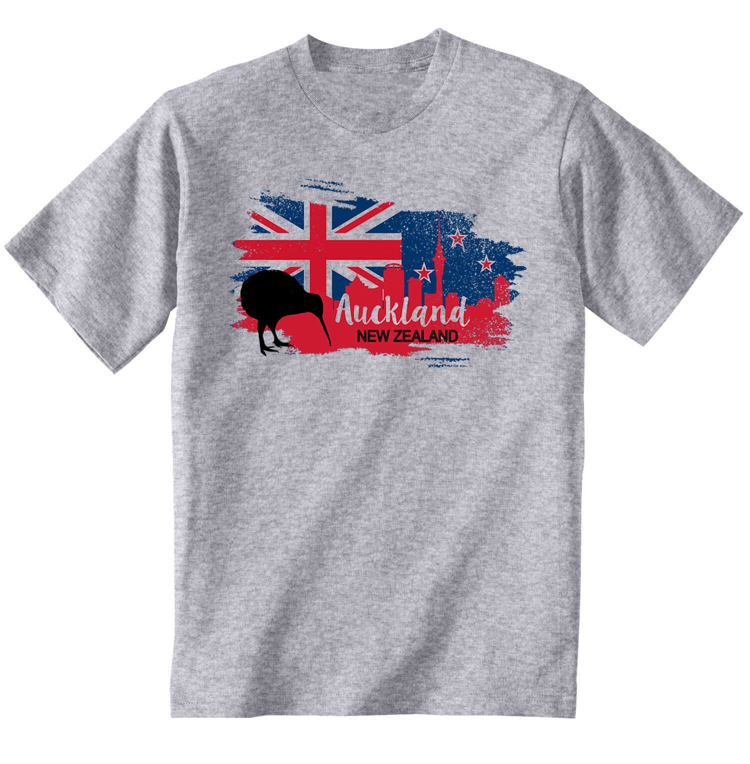 Image of Auckland New Zealand - Man New Cotton Grey T-Shirt