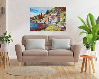 Lake Como Tile Mural: Varenna Italian Landscape, Gloss Ceramic Mosaic