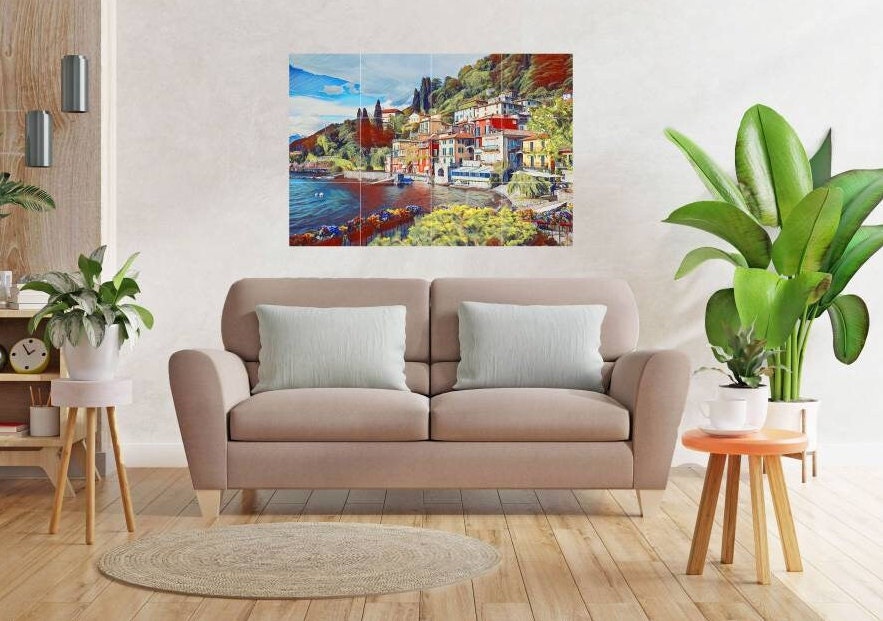 Lake Como Tile Mural Varenna Italian Landscape, Gloss Ceramic Mosaic