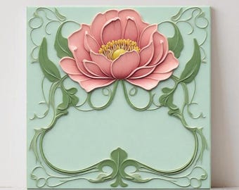 Art Nouveau Flower Ceramic Tile - Rose Wall Decor Kitchen Backsplash Floral Bathroom Deco
