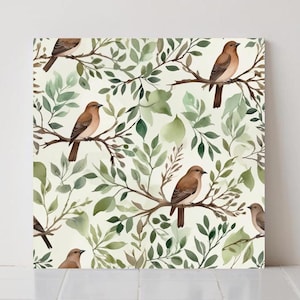 Carrelage oiseau, art mural accent botanique, impression nature aquarelle, dosseret de cuisine, déco salle de bain