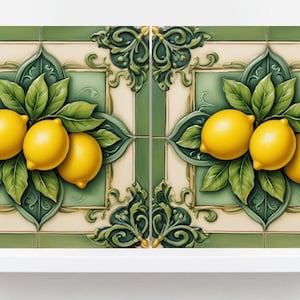 Italian Majolica Lemon Tiles - Set of 2 Mediterranean Wall Decor Tiles -Kitchen Backsplash,Bathroom,Shower Wall,Fireplace, Sink Splashback