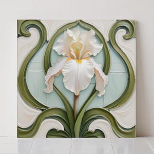 Azulejos de cerámica Art Nouveau Iris - Salpicadero botánico para cocina (juego de 2)
