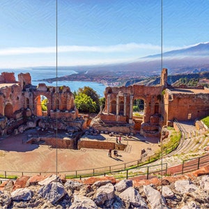 Tile Mural/Mosaic Ceramic Panel of Taormina - Taormina wall print - Taormina Sicily print - Tile Mural - Gloss Tiles - Tile Mosaic