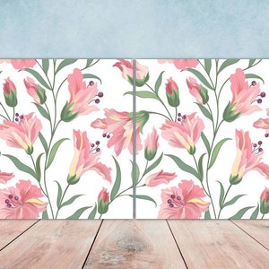 Floral Tiles Flower Design - Set of 2 Flowers Wall Decor Tiles, Kitchen Backsplash Tiles, Table Decorative Tiles, Bathroom Tiles