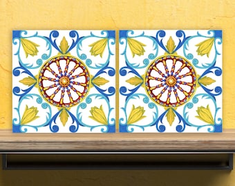 Sicilian ceramic tiles - Set of 2 Sicilian Wall Decor Tiles - Kitchen Backsplash Tiles, Decorative Tiles, Bathroom Tiles, Shower tiles