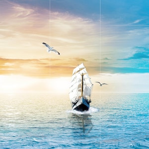 Tile Mural/Mosaic Ceramic Panel of a Ship - Sailing ship print- Ocean Waves Wall Mural -Tile Mural Art - Sunset Home Decor- Tile Mosaic