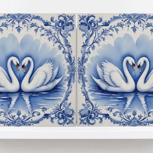 Delft Blue Tile Animal - Bird Tile - Set of 2 Ceramic Delftware Tiles-Delft Prints-Swan Tile - Kitchen Backsplash,Sink,Bathroom,Shower Wall