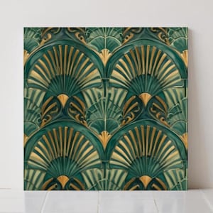 Art Deco Green Ceramic Tile: Retro Geometric Wall Decor Retro Bathroom Elegant Kitchen Backsplash
