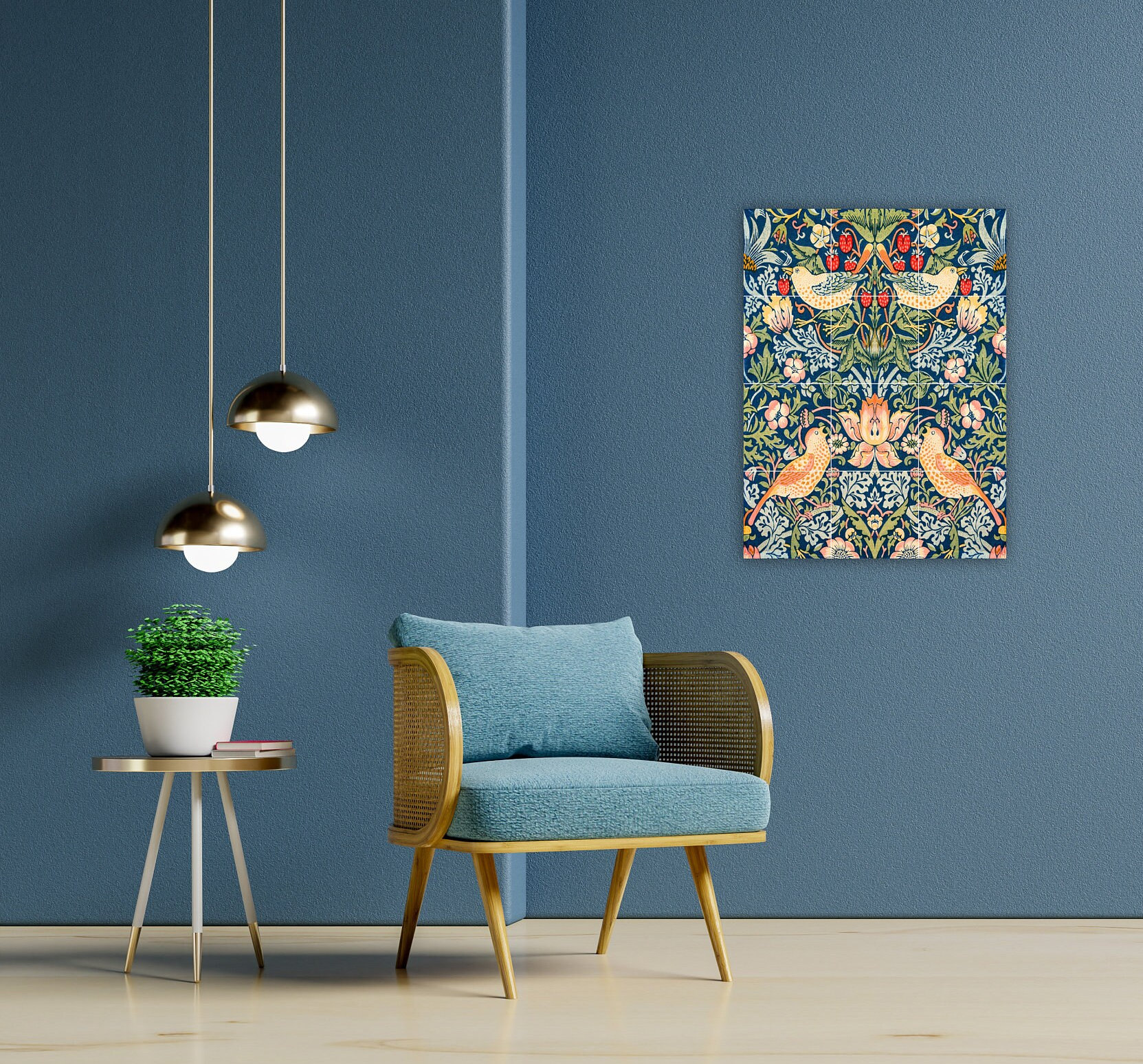 William Morris Strawberry Thief Ceramic Tile Mural: Bird & Flower
