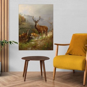 Tile Mural/Mosaic Ceramic Panel of a Rotwild - Anton Schmitz Painting - Wall Art Decor - Tile Mural - Gloss Tiles - Deer Mural - Tile Mosaic