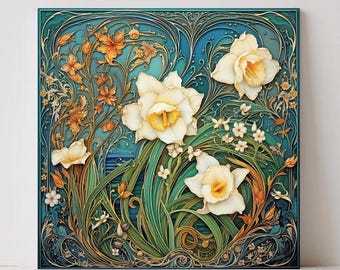 Carrelage Mural Art Nouveau Alphonse Mucha – 20x48 Cm, Effet Marbre Topaze, Déco Vintage Neuve