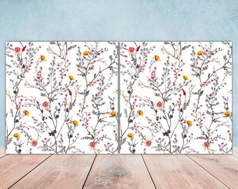 Piastrelle in ceramica floreale Fiori Foglie Foglia Design -Set di 2 piastrelle decorative in ceramica - Piastrelle per alzatina cucina, Piastrelle per bagno, Arte murale botanica