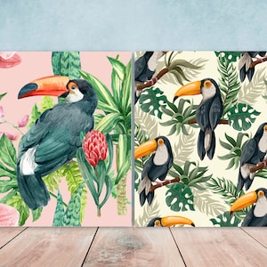 Toucan Ceramic tiles Tropical design - Set of 2 Wall Décor Tiles - Kitchen Backsplash Tiles, Table Decorative Tiles, Bathroom Tiles