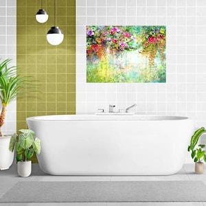 Watercolor Flower Tile Mural: Glossy Ceramic Garden Landscape