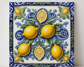 Italian Tile - Sicilian Majolica Lemon Wall Art - Mediterranean Kitchen Backsplash Bathroom Decor