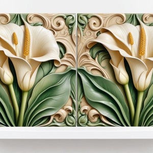Calla Lily Ceramic Tiles: Art Nouveau Floral Backsplash - Set of 2 - Etsy