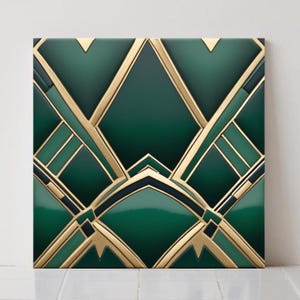 Płytka ceramiczna w stylu art déco w kolorze zielonym: geometryczny wzór na ścianę, retro łazienka, prysznic, kuchnia, ściana