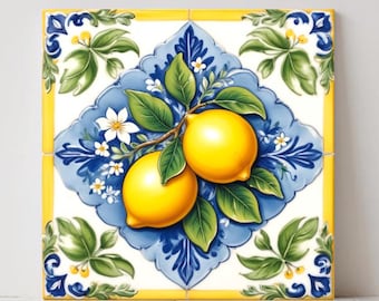 Lemon Majolica Tiles: Italian Ceramic Wall Decor, Set of 2