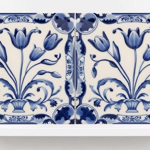 Delft Tulip Tile - Delft Blue Tile - Set of 2 Ceramic Delftware Tiles- Flower Tiles - Delft Prints Wall - Kitchen Backsplash, Sink,Bathroom