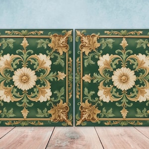 Victorian Tiles - Set of 2 Victorian Wall Decor Ceramic Tiles - Kitchen Backsplash Tiles, Table Decorative Tiles, Bathroom Tiles, Coaster