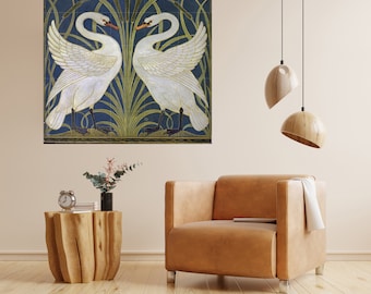 Mural de azulejos de cisne de Walter Crane: panel cerámico Art Nouveau