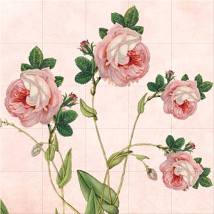 Tile Mural/Mosaic Ceramic Panel of Roses - Flower Wall Art-Vintage Botanical Print -Rose Print -Rose Home Decor -Flower Mural -Flower Mosaic