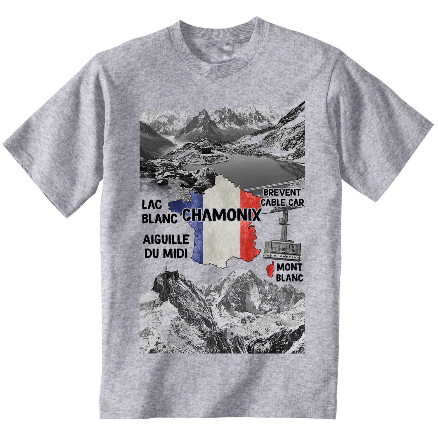 NEW COTTON GREY V-NECK TSHIRT FRANCE CHAMONIX NEW COTTON GREY V-NECK TSHIRT FRANCE CHAMONIX