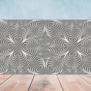 May include: Two gray square panels with a white intricate design of overlapping hearts and swirls.