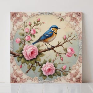 Victorian Tile: Bird and Floral Ceramic Kitchen Backsplash Botanical Bathroom Wall Art Decor