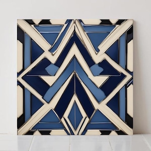 Blå art déco-keramiska plattor retro geometriskt mönster