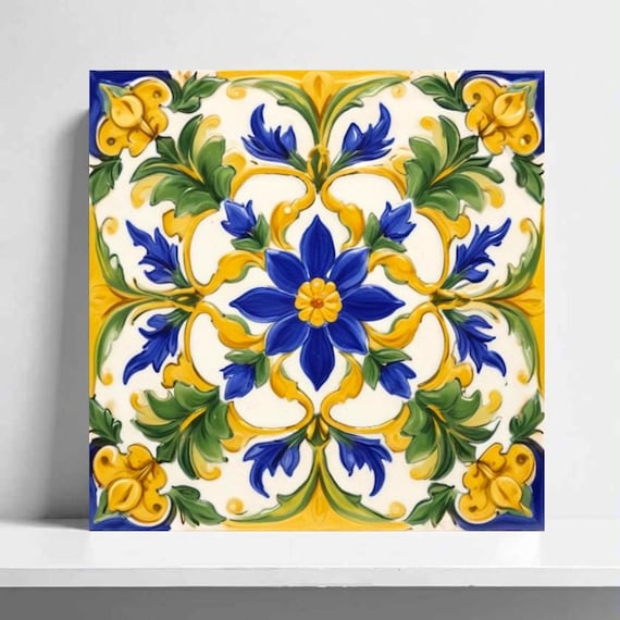 Floral Tile Italian Majolica Sicilian Ceramic Mediterranean